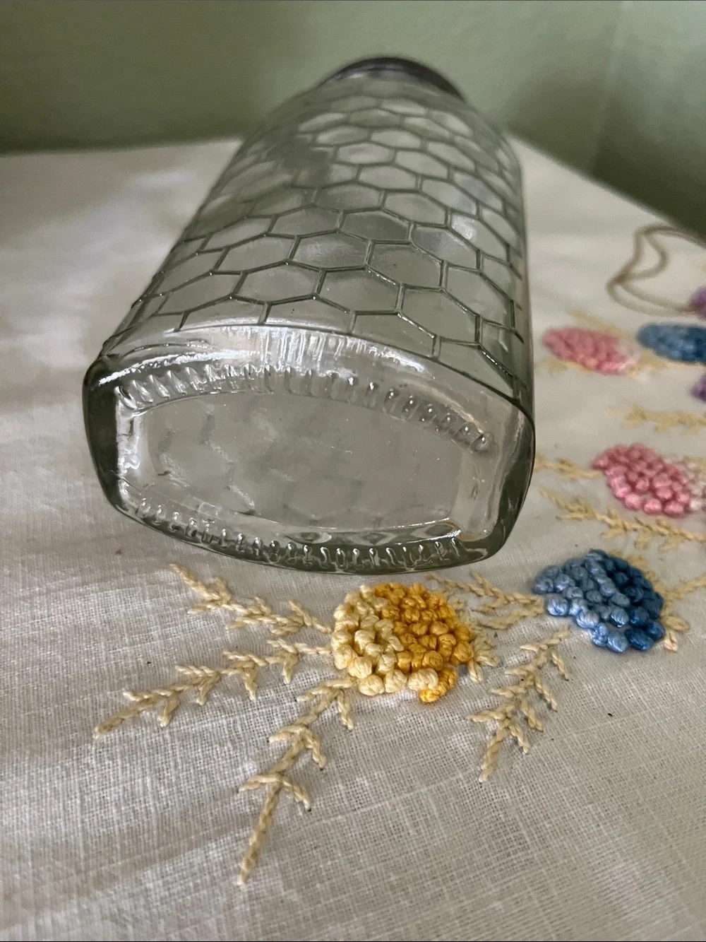 Clear Honeycomb Glass Vase with Dark Metal Rim - Home Accents